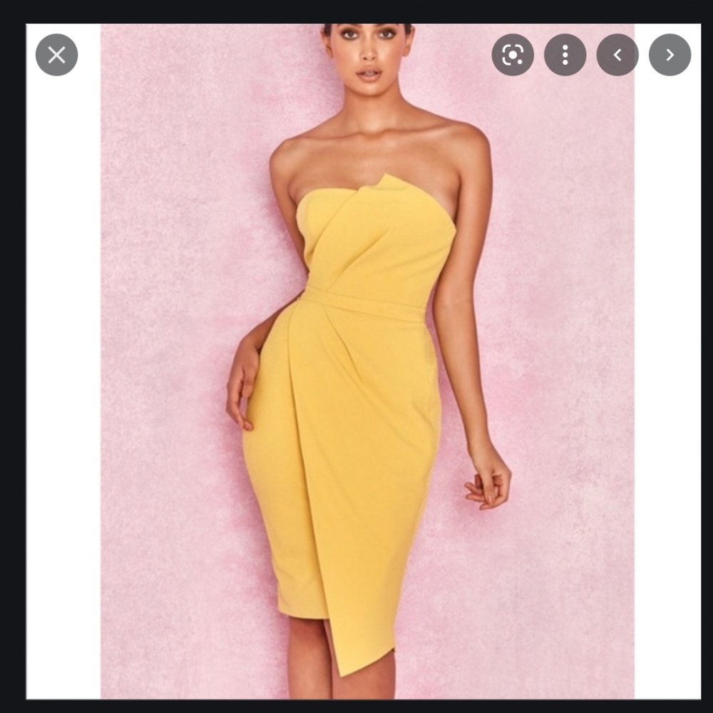 House Of CB, 'Uma' Yellow Fold Front Elegant Dress, Size S